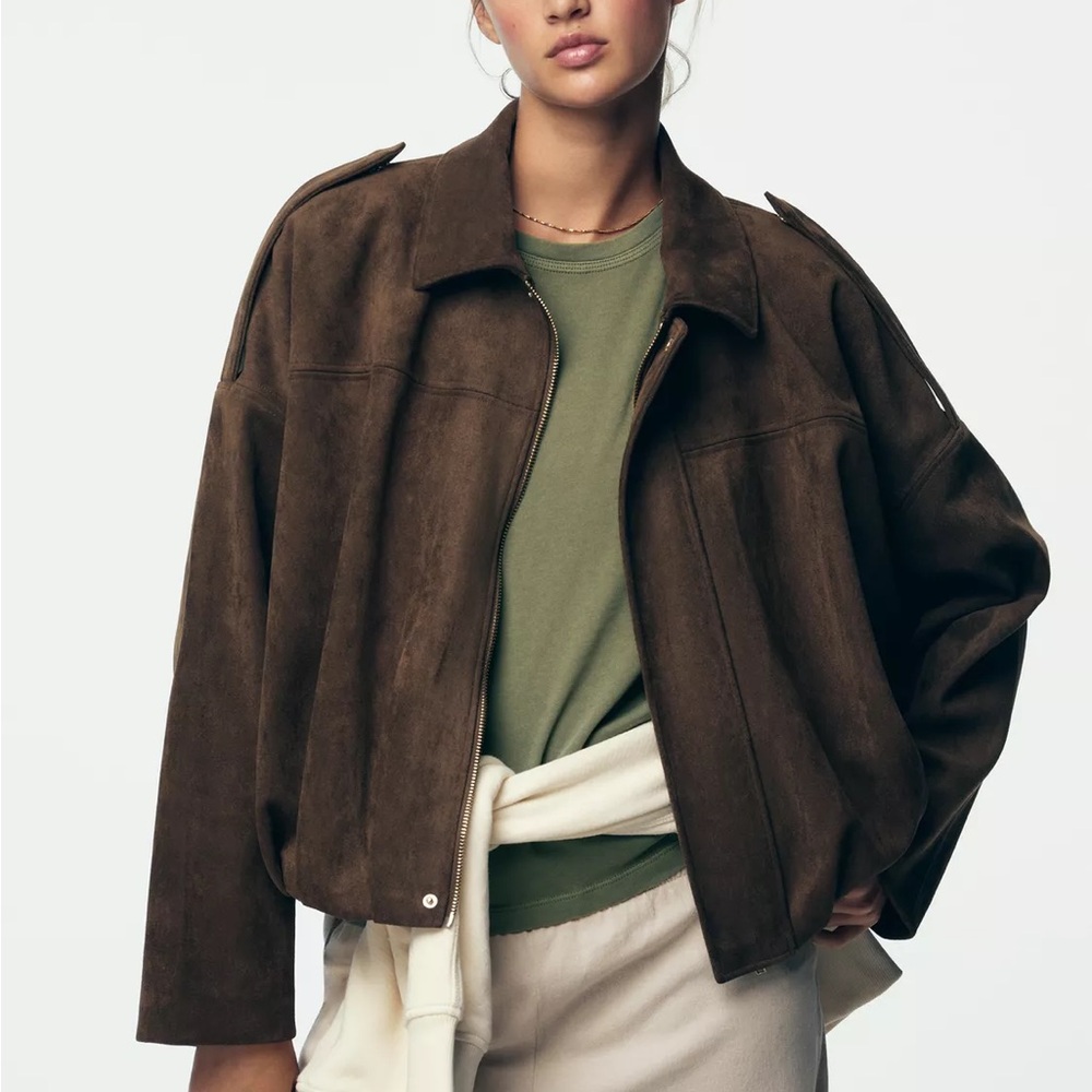 Zara Viral Brown Suede Effect Bomber Jacket